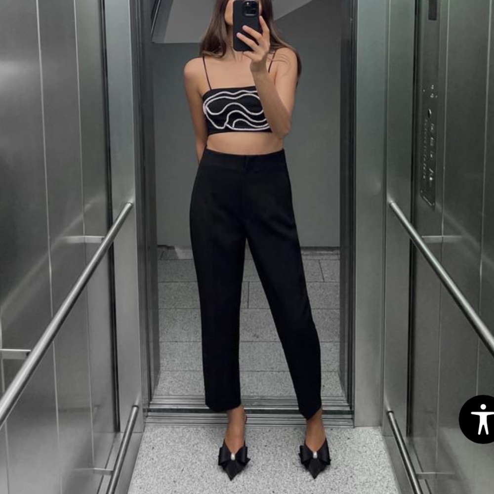 Zara Black High Waisted Straight Leg Pants